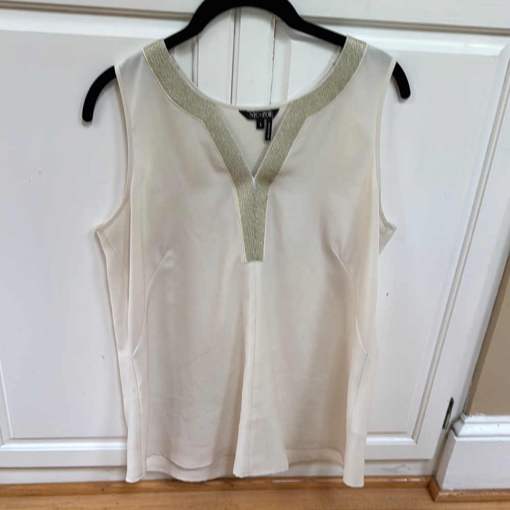 White Sleeveless Top with Silver Trim